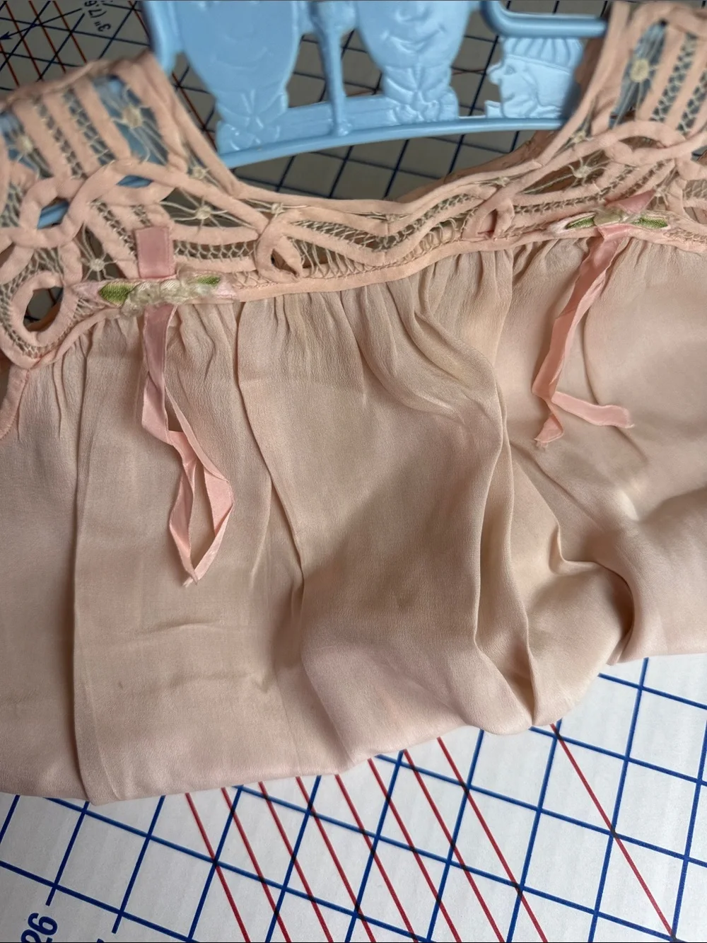 Antique c.1915–1925 Silk Baby Dress Tape Lace Pink Ribbonwork Heirloom Display